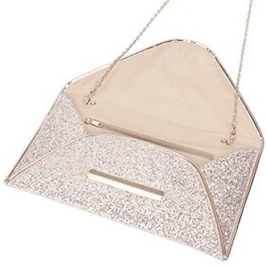 Gold Women's Glitter Envelope Handbag Clutch Purse